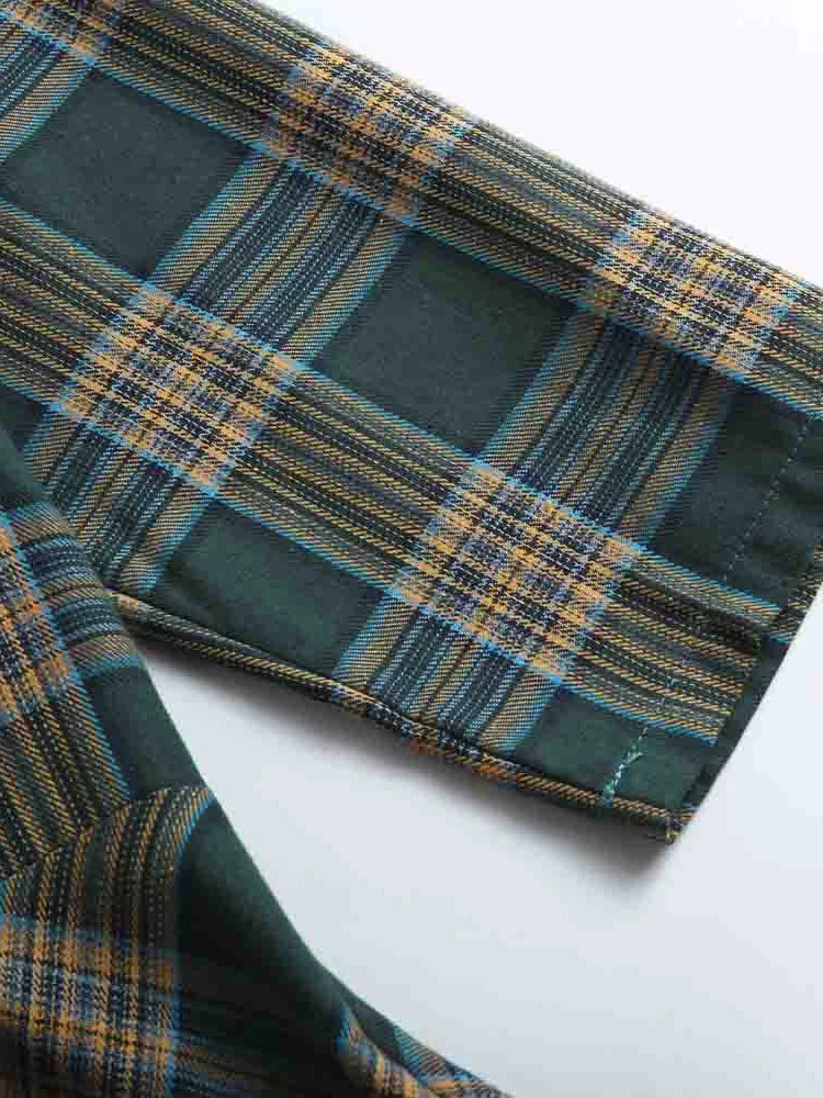 Tonval Turn-down Collar Button Up Green Plaid 2022 Autumn Winter Clothes Dresses Vintage Robe Women Elegant Swing Dress Retro