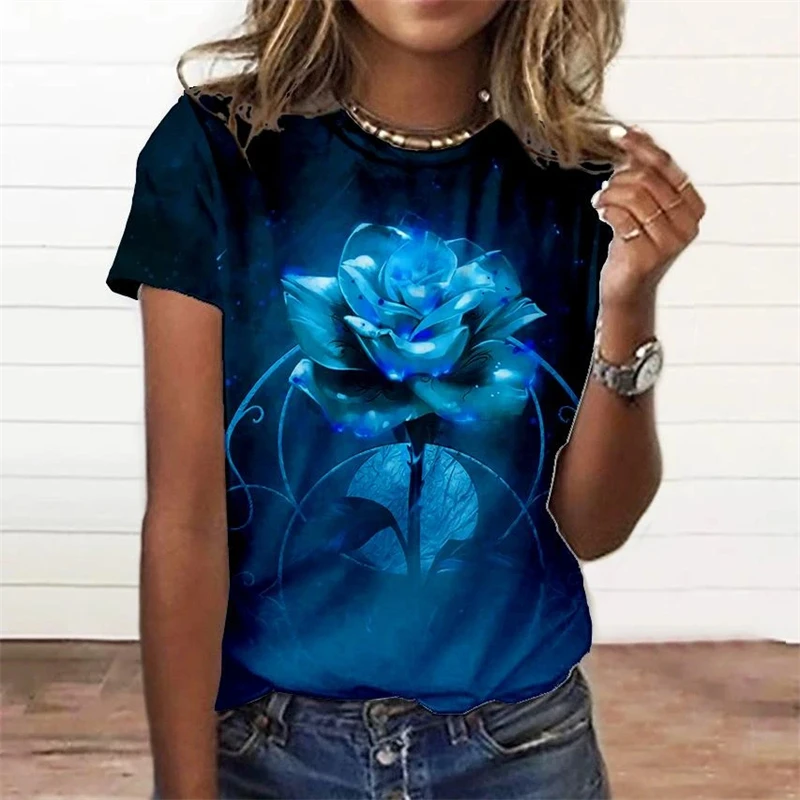 Summer Fashion Women'S T-Shirt 3d Floral Print Tee Large Size Tops Woman Clothing Everyday Female Top Women Short Sleeve T Shirt