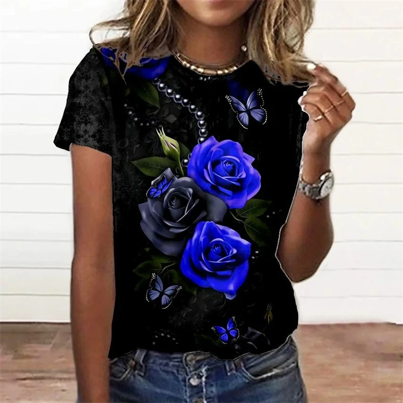 Summer Fashion Women'S T-Shirt 3d Floral Print Tee Large Size Tops Woman Clothing Everyday Female Top Women Short Sleeve T Shirt