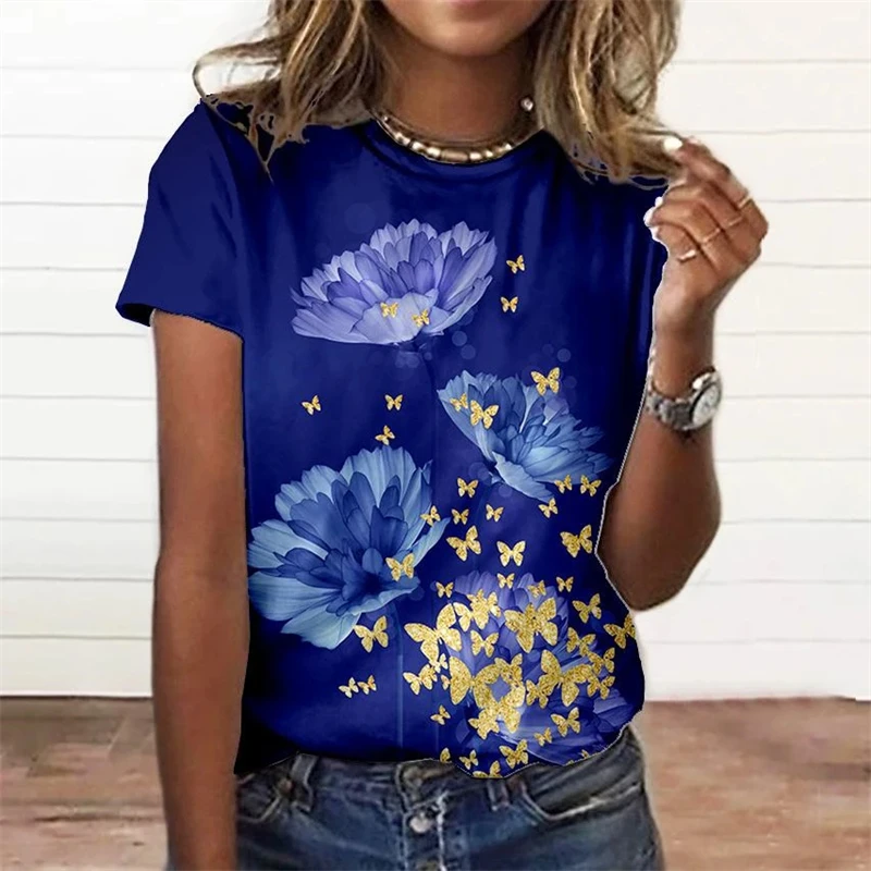 Summer Fashion Women'S T-Shirt 3d Floral Print Tee Large Size Tops Woman Clothing Everyday Female Top Women Short Sleeve T Shirt