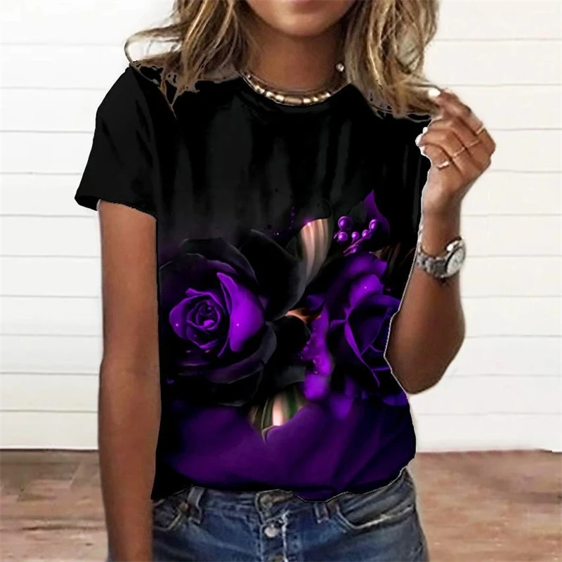 Summer Fashion Women'S T-Shirt 3d Floral Print Tee Large Size Tops Woman Clothing Everyday Female Top Women Short Sleeve T Shirt