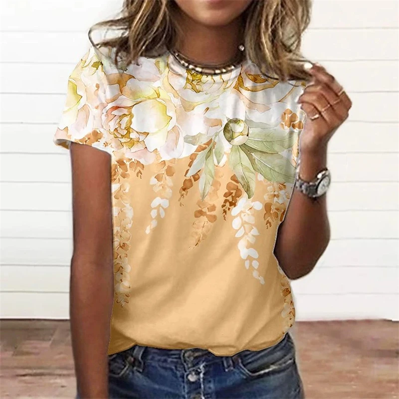 Summer Fashion Women'S T-Shirt 3d Floral Print Tee Large Size Tops Woman Clothing Everyday Female Top Women Short Sleeve T Shirt