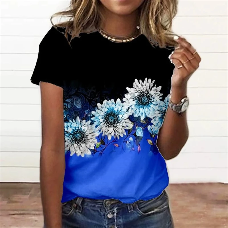Summer Fashion Women'S T-Shirt 3d Floral Print Tee Large Size Tops Woman Clothing Everyday Female Top Women Short Sleeve T Shirt
