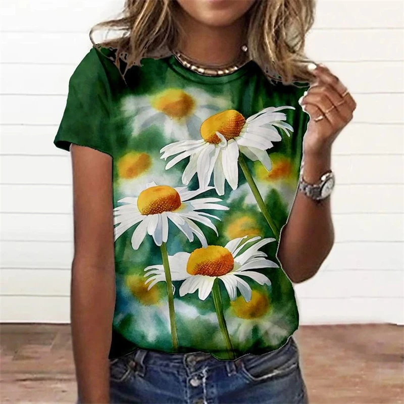 Summer Fashion Women'S T-Shirt 3d Floral Print Tee Large Size Tops Woman Clothing Everyday Female Top Women Short Sleeve T Shirt
