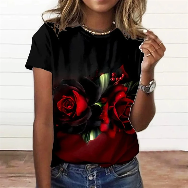 Summer Fashion Women'S T-Shirt 3d Floral Print Tee Large Size Tops Woman Clothing Everyday Female Top Women Short Sleeve T Shirt