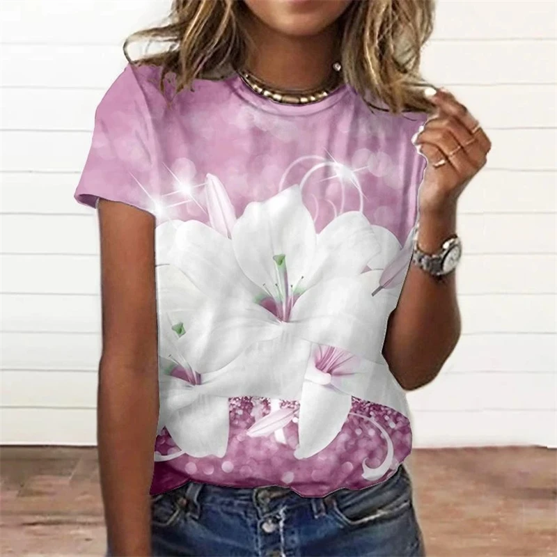 Summer Fashion Women'S T-Shirt 3d Floral Print Tee Large Size Tops Woman Clothing Everyday Female Top Women Short Sleeve T Shirt