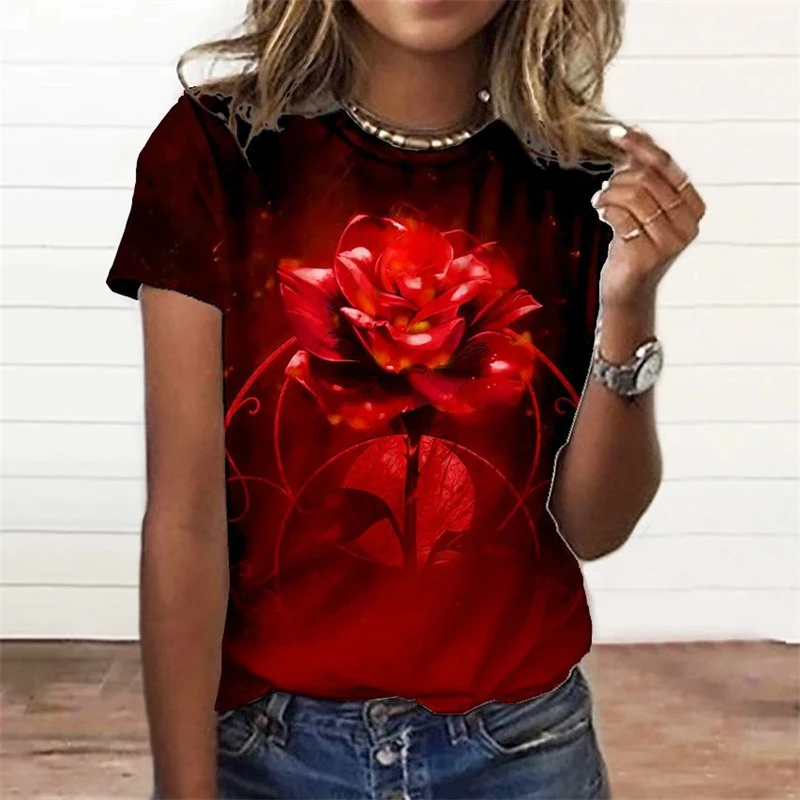 Summer Fashion Women'S T-Shirt 3d Floral Print Tee Large Size Tops Woman Clothing Everyday Female Top Women Short Sleeve T Shirt