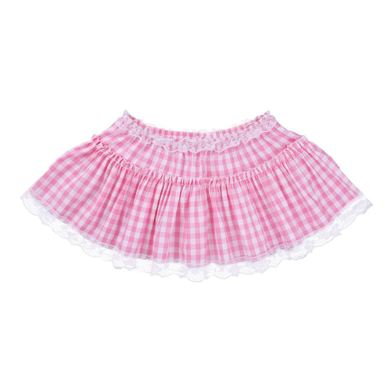 Women Y2K Lace Mini Skirt Summer Plaid Gingham Ruffle Short Fairy Princess Sexy Low Rise Pleated A-line Skirts Lolita 2000s
