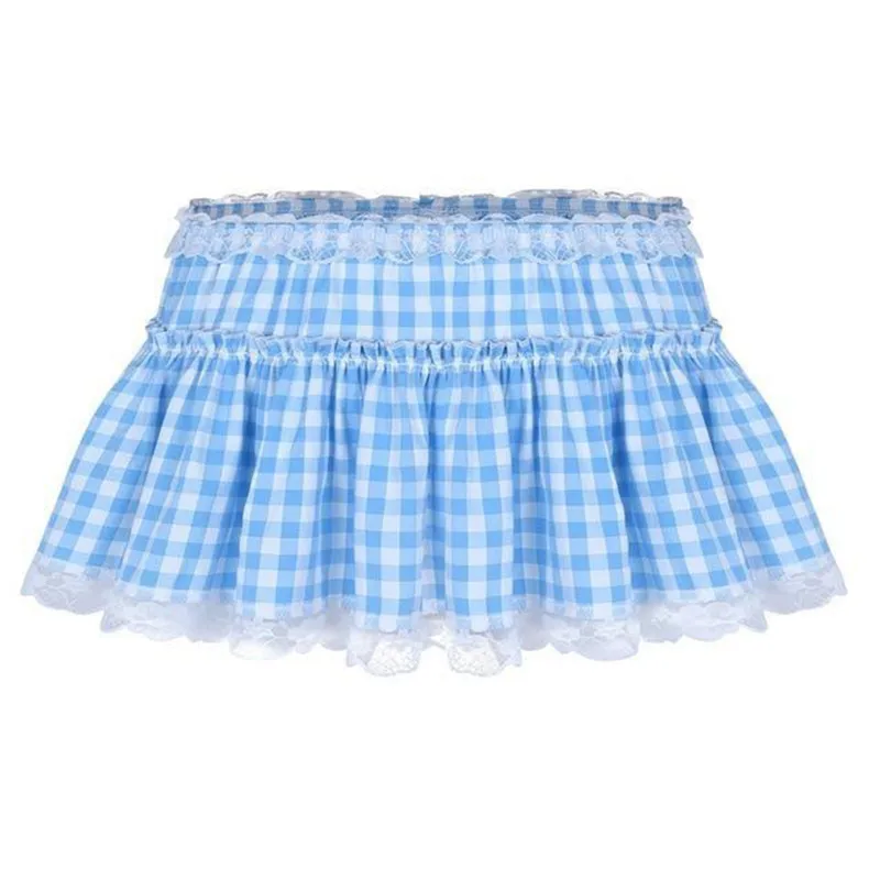 Women Y2K Lace Mini Skirt Summer Plaid Gingham Ruffle Short Fairy Princess Sexy Low Rise Pleated A-line Skirts Lolita 2000s