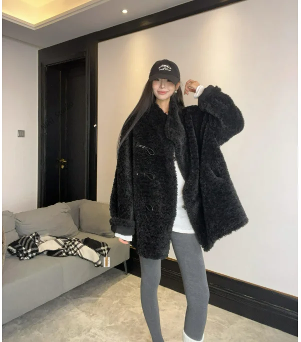 Women Double-sided Wear Loving Heart Lamb Wool Coat Winter New Female Loose Casual Padded Jacket Fashion Stand-up Collar Outwear