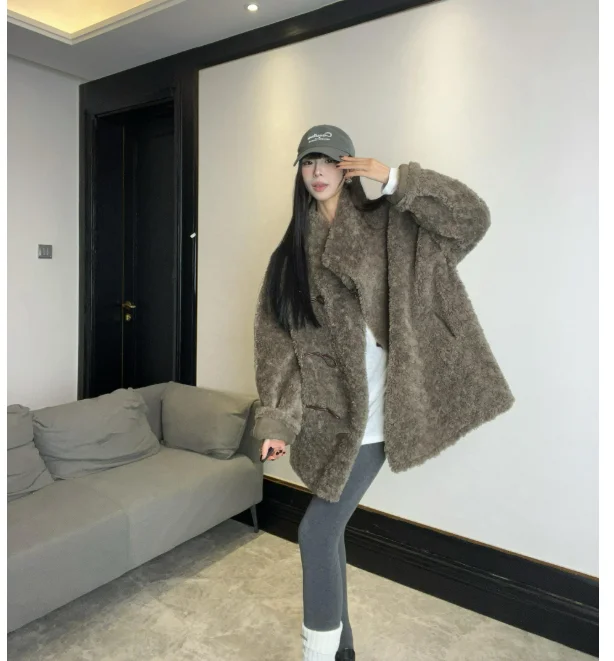 Women Double-sided Wear Loving Heart Lamb Wool Coat Winter New Female Loose Casual Padded Jacket Fashion Stand-up Collar Outwear