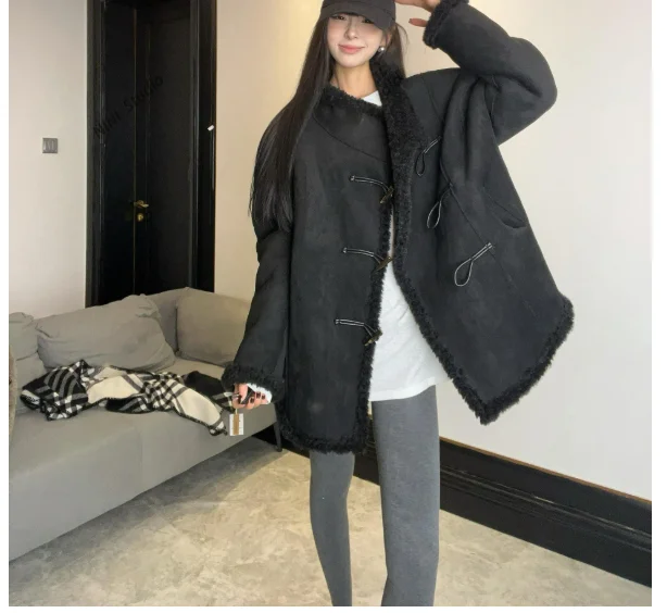 Women Double-sided Wear Loving Heart Lamb Wool Coat Winter New Female Loose Casual Padded Jacket Fashion Stand-up Collar Outwear