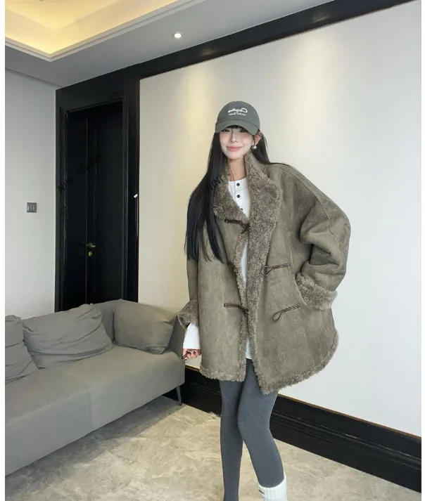 Women Double-sided Wear Loving Heart Lamb Wool Coat Winter New Female Loose Casual Padded Jacket Fashion Stand-up Collar Outwear