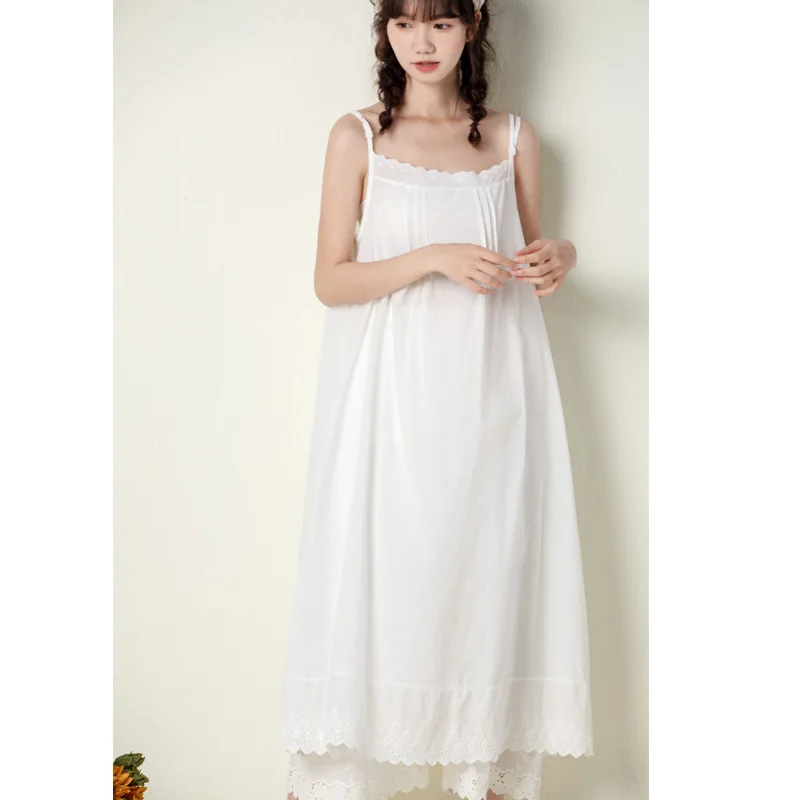 Johnature 2024 Summer New Japanese Casual Spaghetti Strap Thin All Match Dress For Women Solid Color Cotton Female Dresses