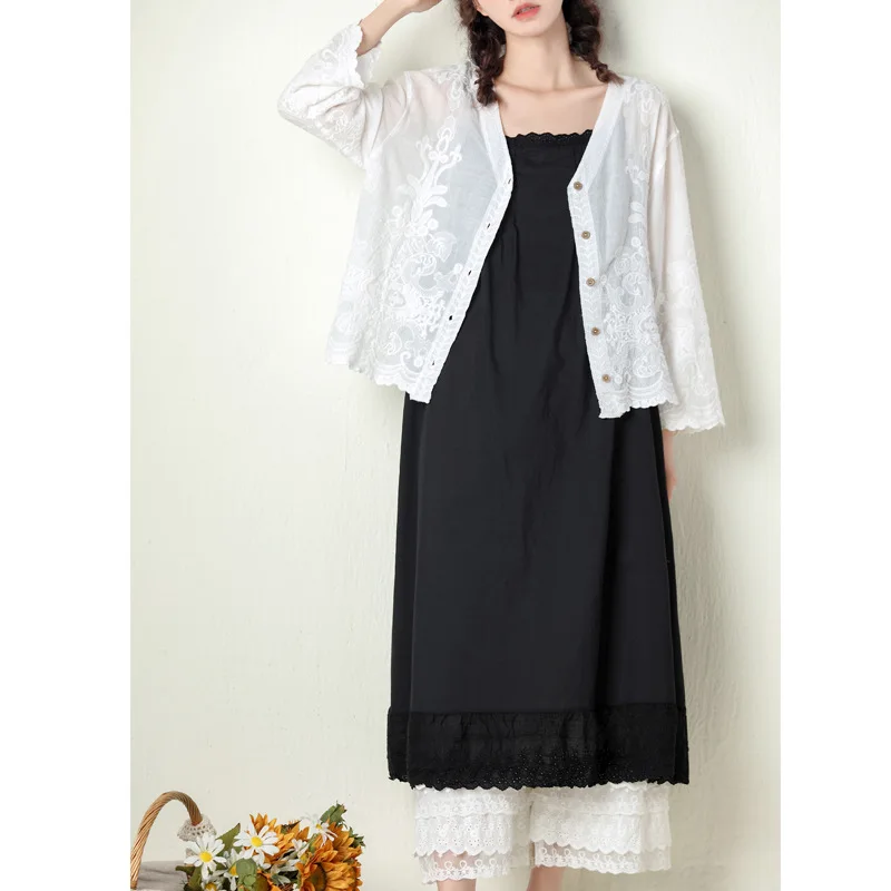 Johnature 2024 Summer New Japanese Casual Spaghetti Strap Thin All Match Dress For Women Solid Color Cotton Female Dresses
