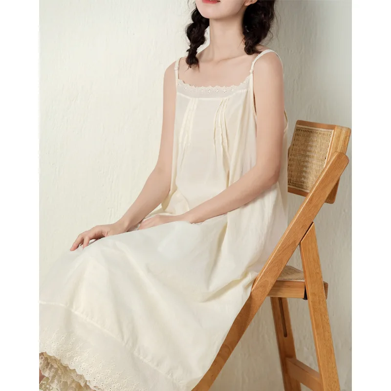Johnature 2024 Summer New Japanese Casual Spaghetti Strap Thin All Match Dress For Women Solid Color Cotton Female Dresses