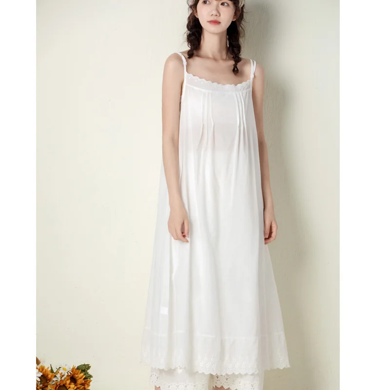 Johnature 2024 Summer New Japanese Casual Spaghetti Strap Thin All Match Dress For Women Solid Color Cotton Female Dresses