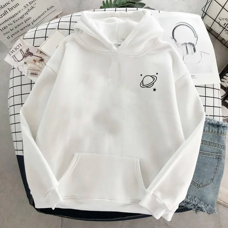 The New 8 Colors Sweatshirts Velvet Winter Women's Cute Saturn Printing Hooded Female 2020 Thicken Warm Hoodies Lady Autumn Tops
