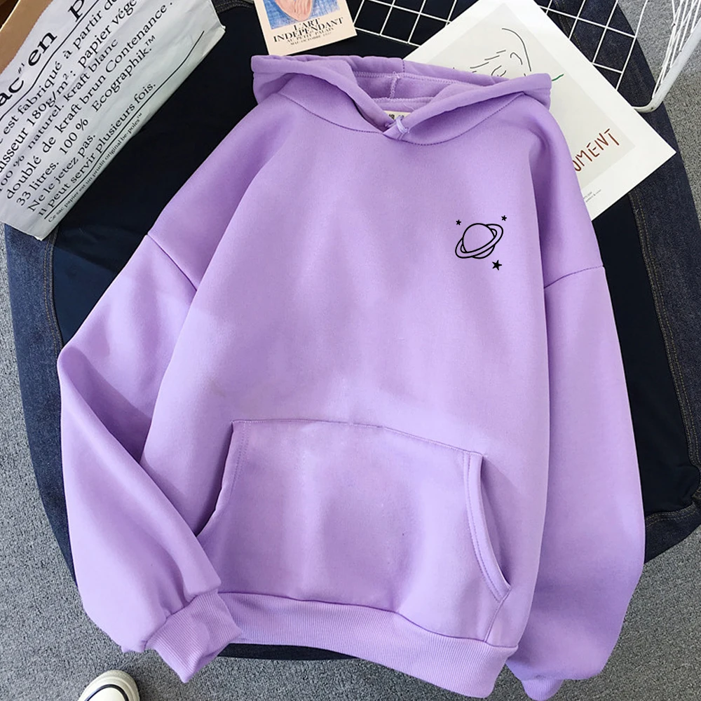 The New 8 Colors Sweatshirts Velvet Winter Women's Cute Saturn Printing Hooded Female 2020 Thicken Warm Hoodies Lady Autumn Tops