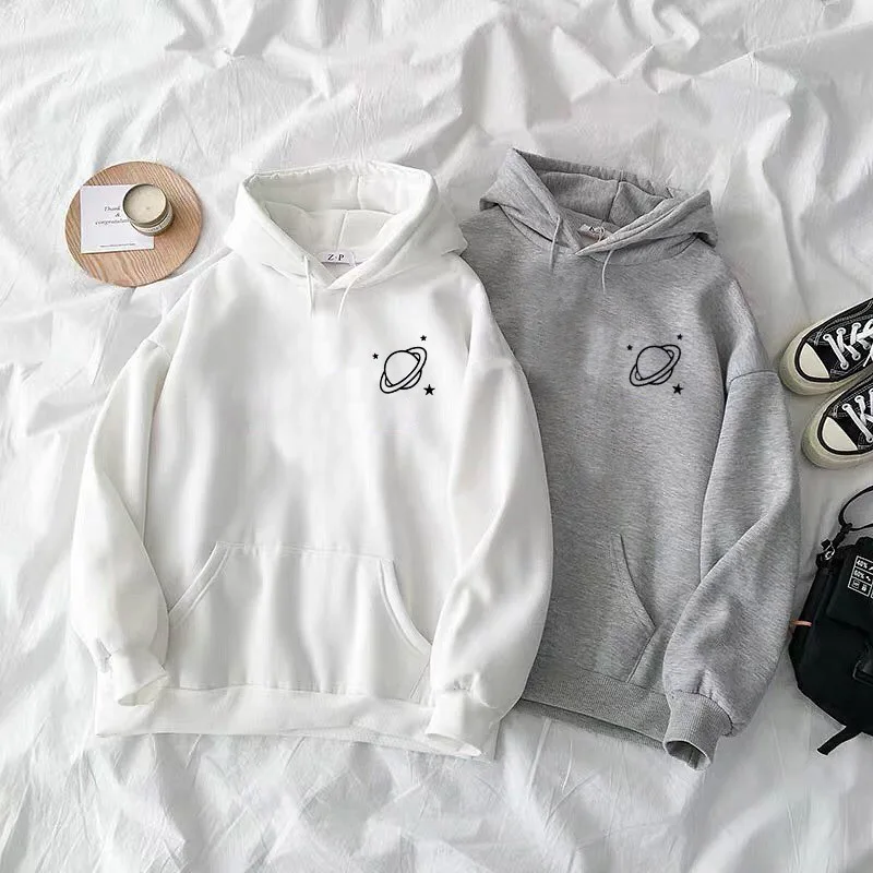 The New 8 Colors Sweatshirts Velvet Winter Women's Cute Saturn Printing Hooded Female 2020 Thicken Warm Hoodies Lady Autumn Tops