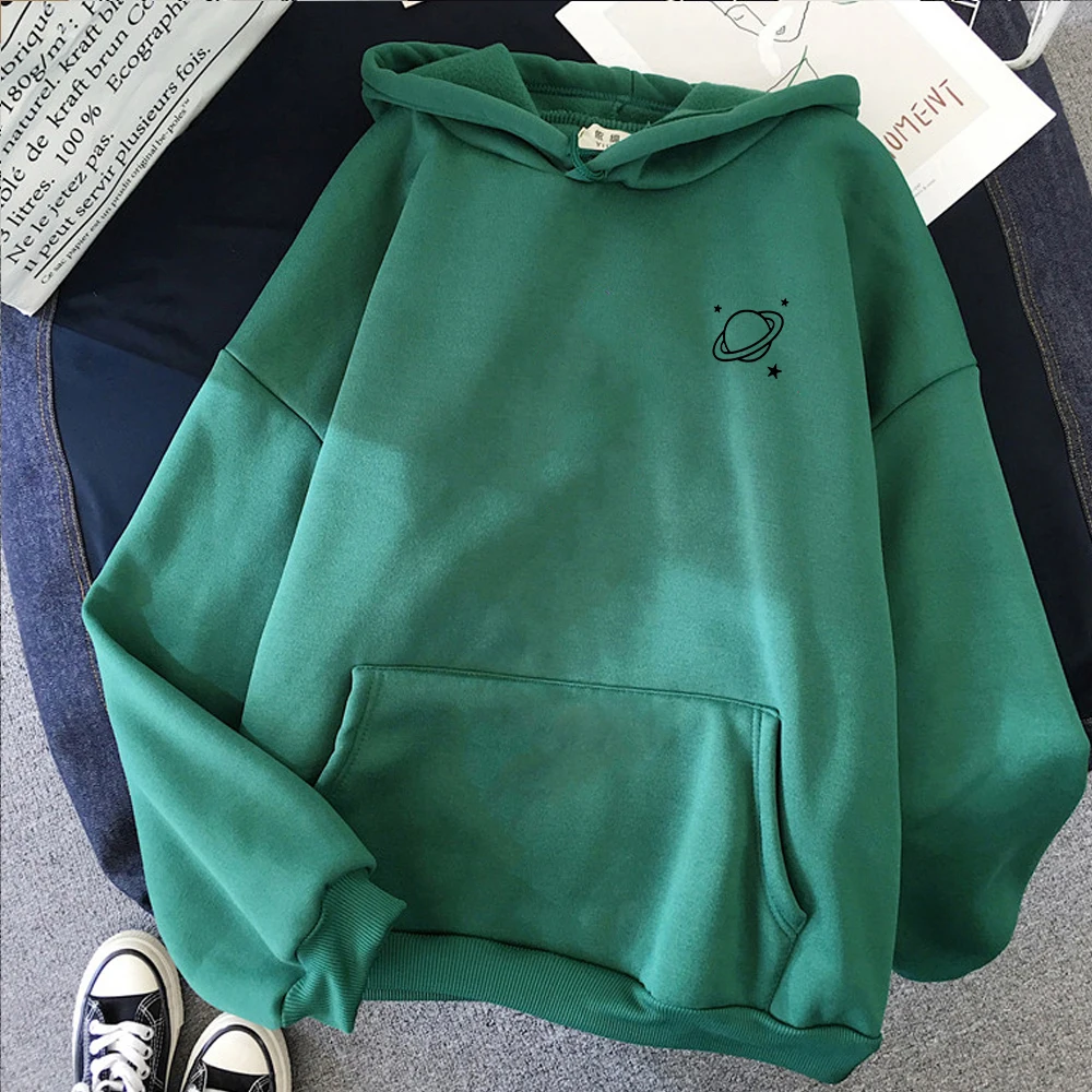 The New 8 Colors Sweatshirts Velvet Winter Women's Cute Saturn Printing Hooded Female 2020 Thicken Warm Hoodies Lady Autumn Tops