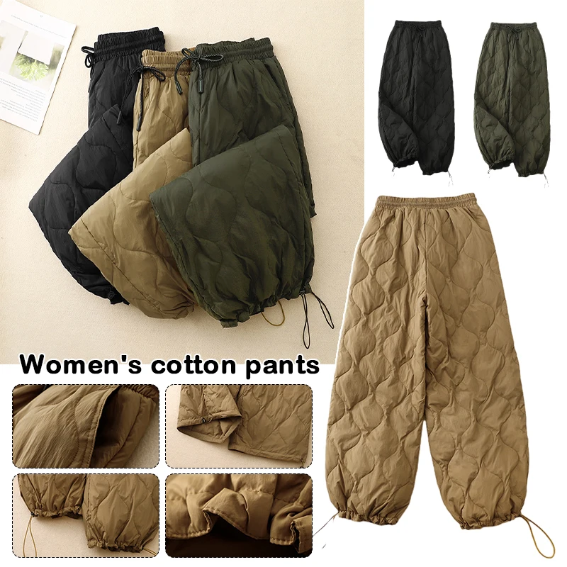 Women Winter Thick Cotton Velvet Padded Trousers Wide Leg Pants Women Warm Casual Pantalones Vintage High Waist Loose Sweatpants