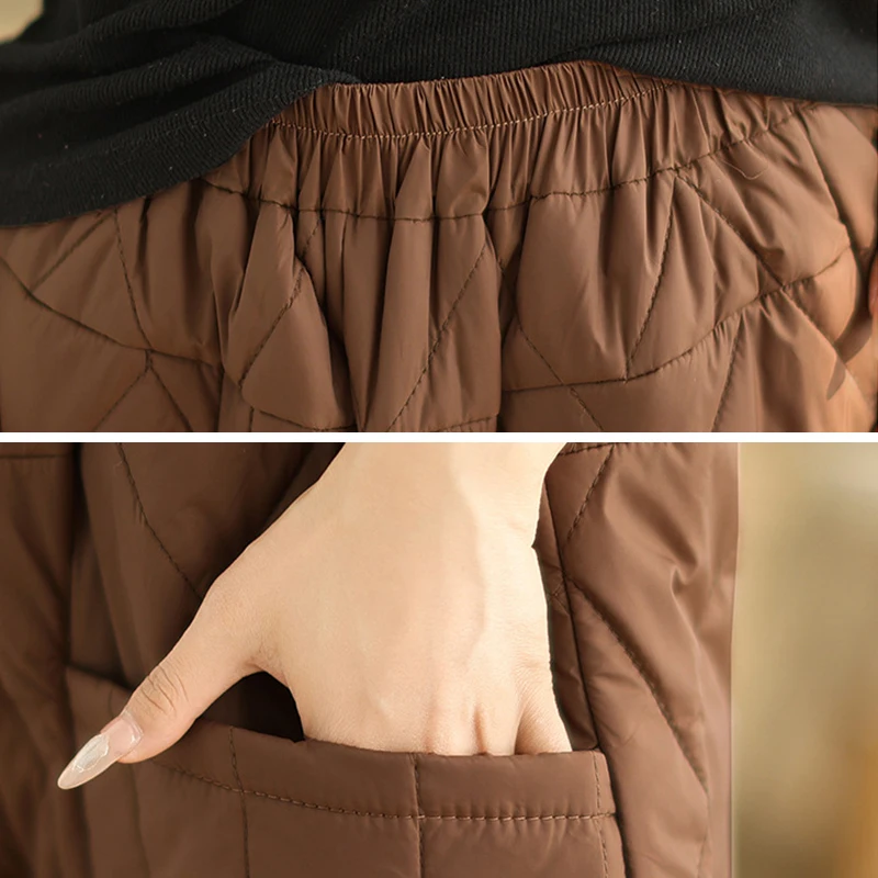 Women Winter Thick Cotton Velvet Padded Trousers Wide Leg Pants Women Warm Casual Pantalones Vintage High Waist Loose Sweatpants