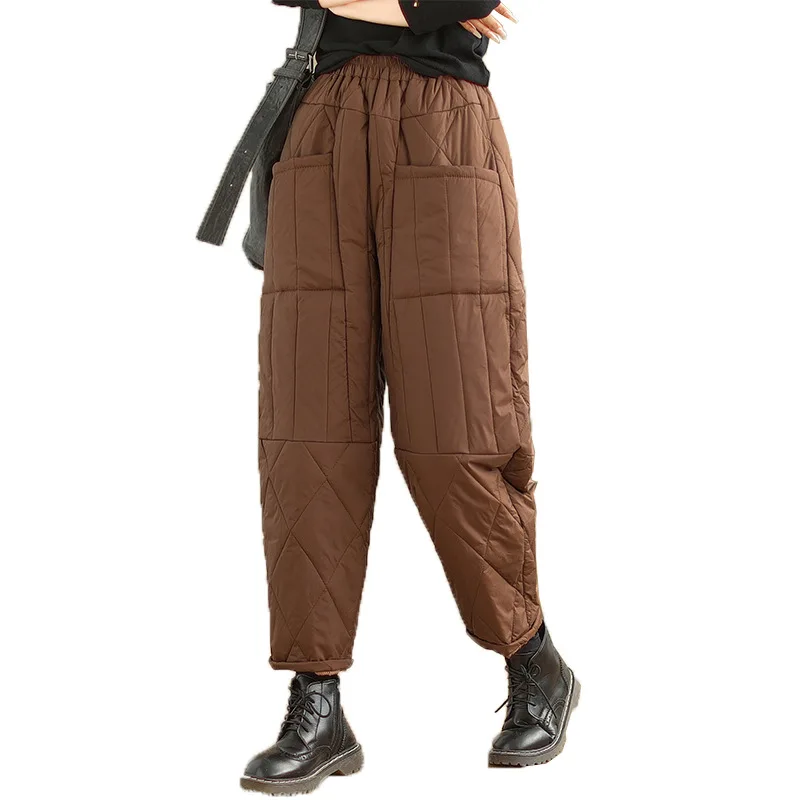 Women Winter Thick Cotton Velvet Padded Trousers Wide Leg Pants Women Warm Casual Pantalones Vintage High Waist Loose Sweatpants