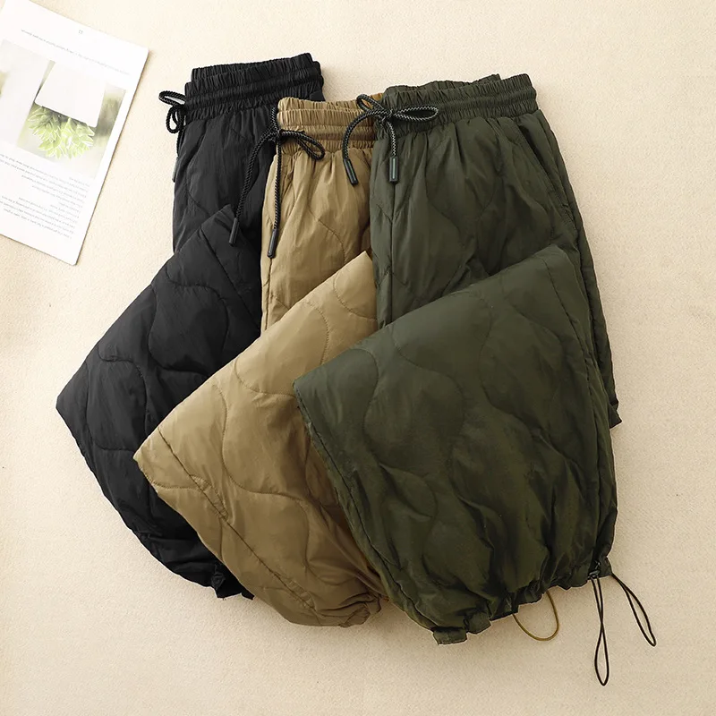 Women Winter Thick Cotton Velvet Padded Trousers Wide Leg Pants Women Warm Casual Pantalones Vintage High Waist Loose Sweatpants