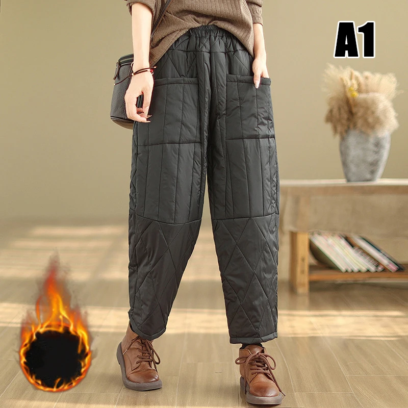 Women Winter Thick Cotton Velvet Padded Trousers Wide Leg Pants Women Warm Casual Pantalones Vintage High Waist Loose Sweatpants