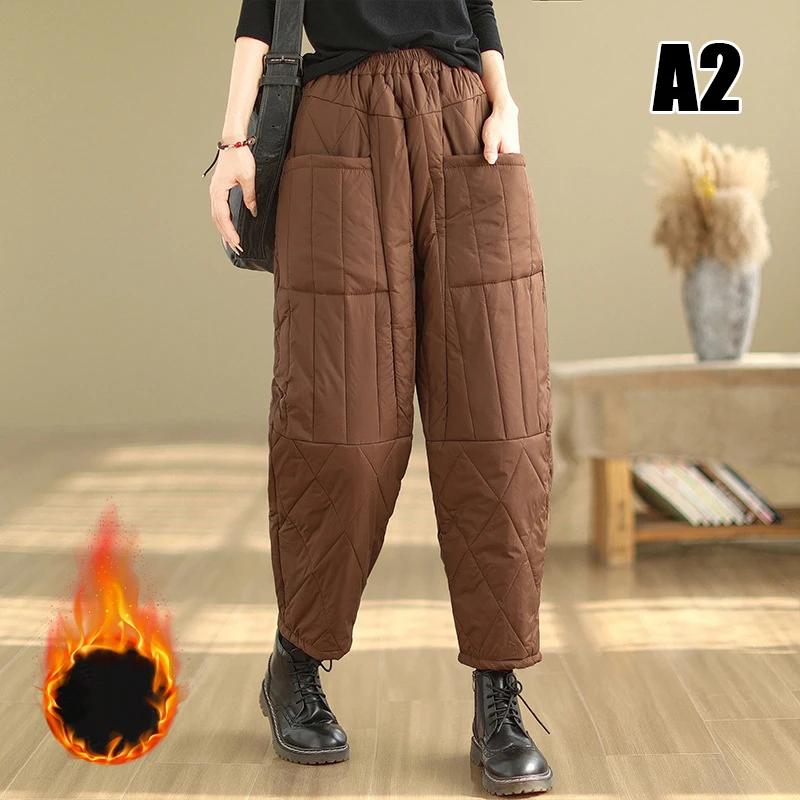Women Winter Thick Cotton Velvet Padded Trousers Wide Leg Pants Women Warm Casual Pantalones Vintage High Waist Loose Sweatpants