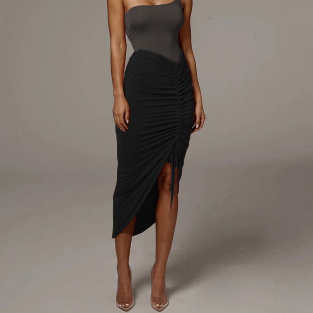 Clubwear Sexy Women Solid Draped Drawstring Sheath Skirts Bodycon Skirts Women High Split Irregular Shirring Skirt clothes