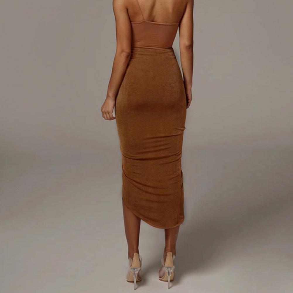 Clubwear Sexy Women Solid Draped Drawstring Sheath Skirts Bodycon Skirts Women High Split Irregular Shirring Skirt clothes