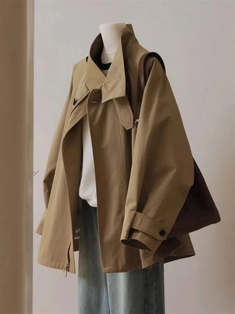 Female Double Layered Collar Trench Coat 2026 Autumn New Women's Color Contrast Design Sense Fashionable And Jacket With Lining