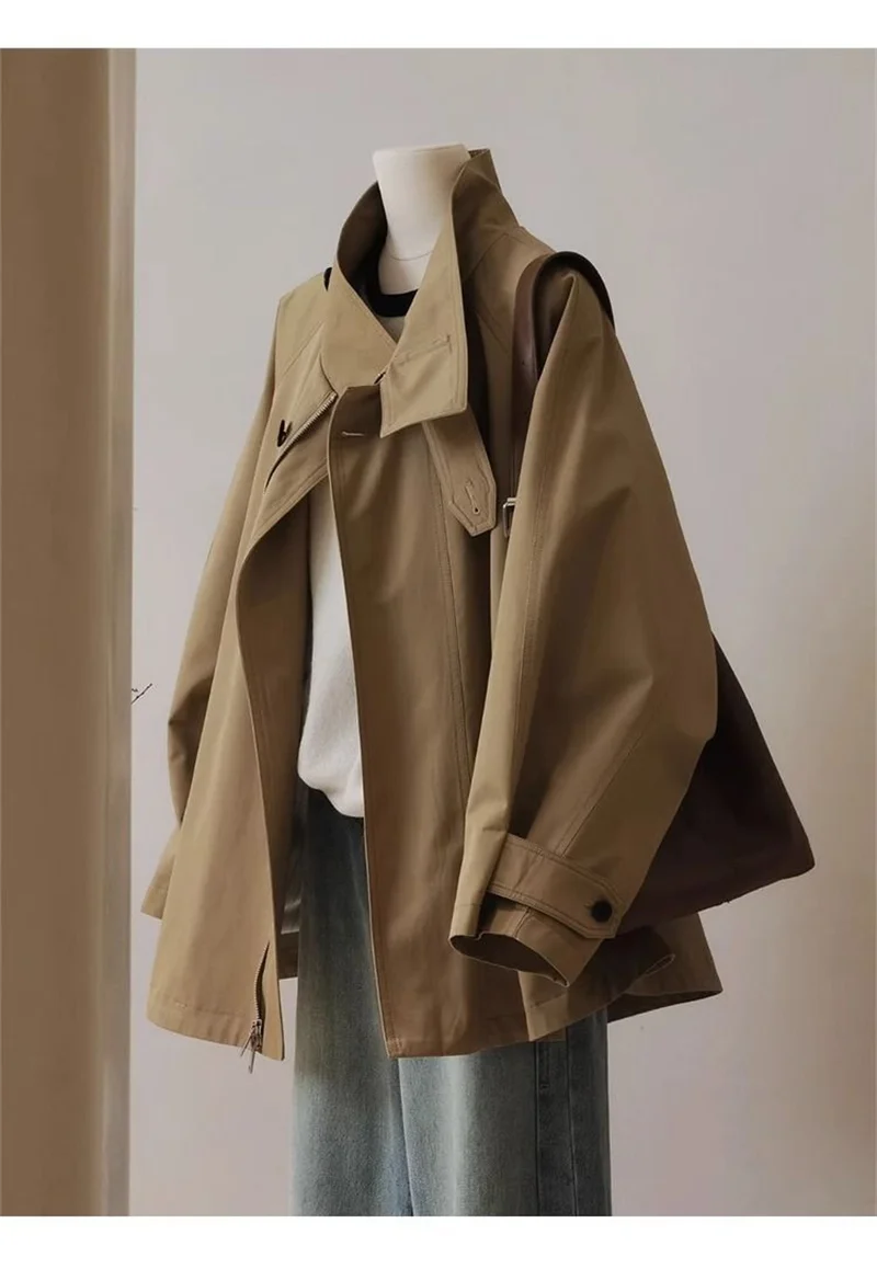 Female Double Layered Collar Trench Coat 2026 Autumn New Women's Color Contrast Design Sense Fashionable And Jacket With Lining