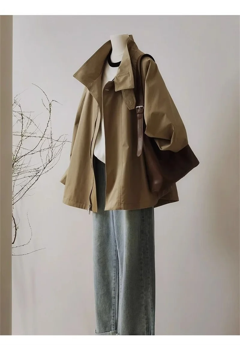 Female Double Layered Collar Trench Coat 2026 Autumn New Women's Color Contrast Design Sense Fashionable And Jacket With Lining