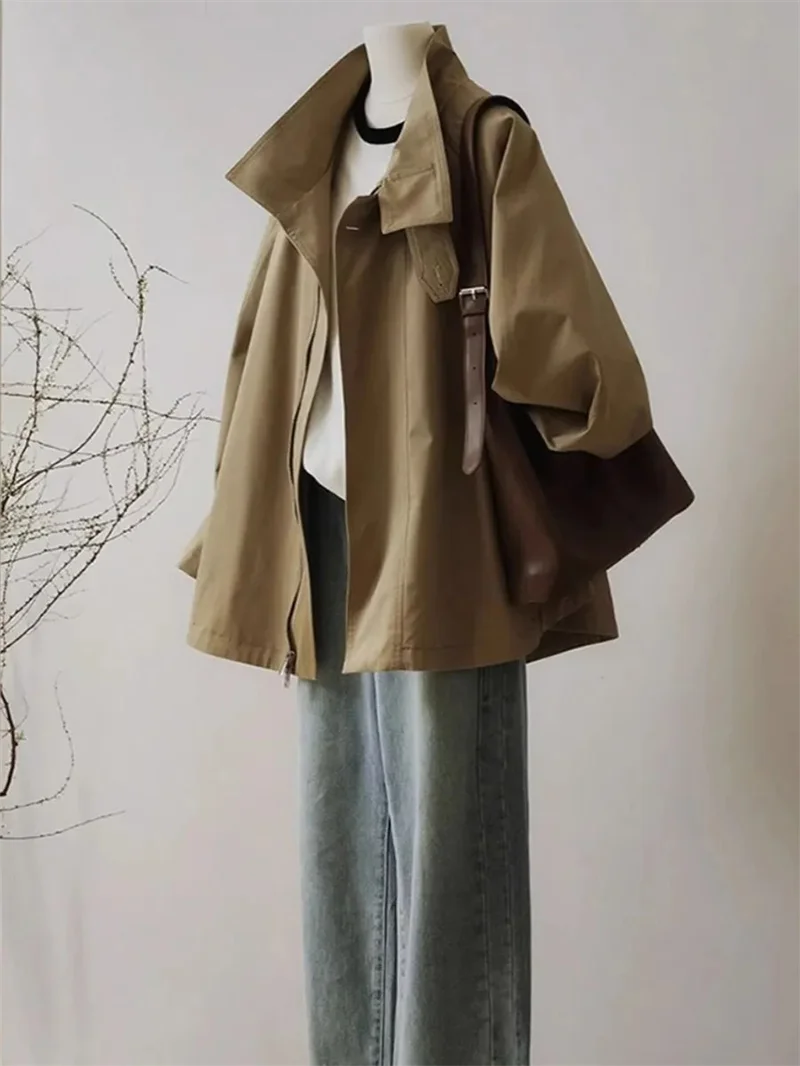 Female Double Layered Collar Trench Coat 2026 Autumn New Women's Color Contrast Design Sense Fashionable And Jacket With Lining