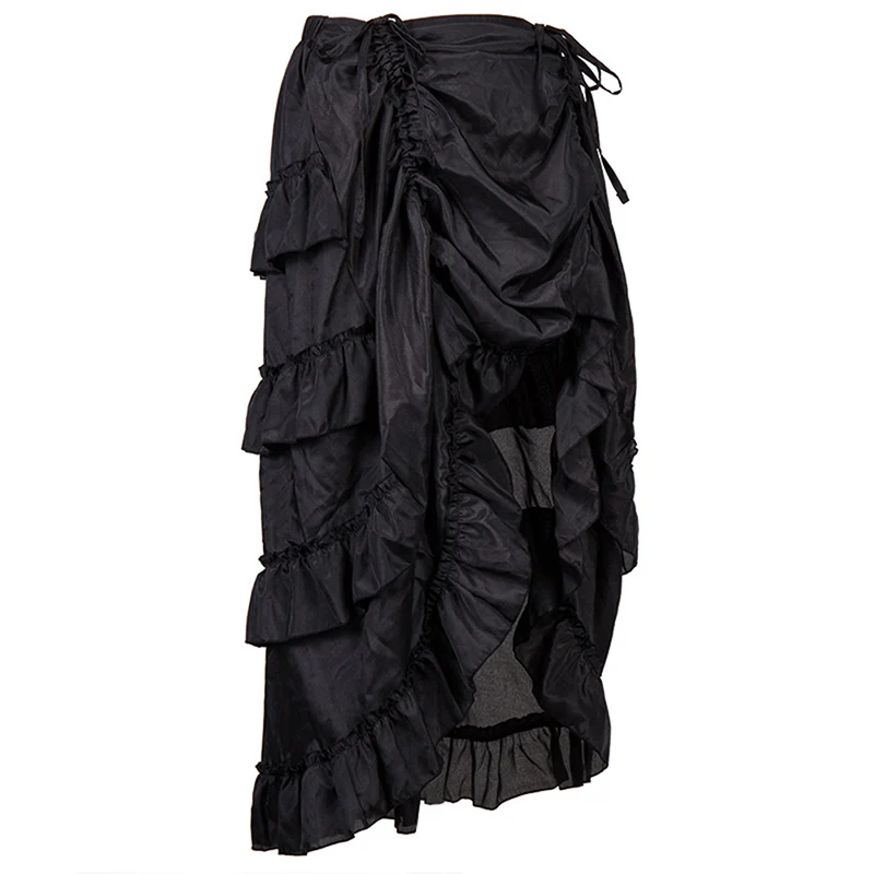 Multicolor Lady Gothic Steampunk Pinstripe Skirt Rock Gypsy Vintage Costume Front Lace-Up Layer Clubwear Outfit