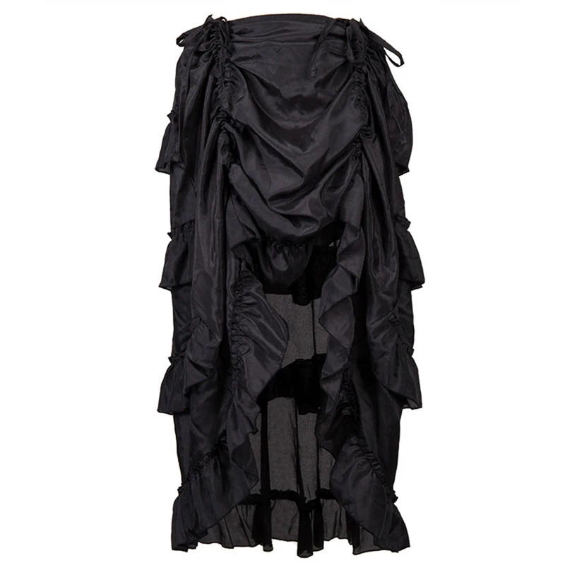 Multicolor Lady Gothic Steampunk Pinstripe Skirt Rock Gypsy Vintage Costume Front Lace-Up Layer Clubwear Outfit