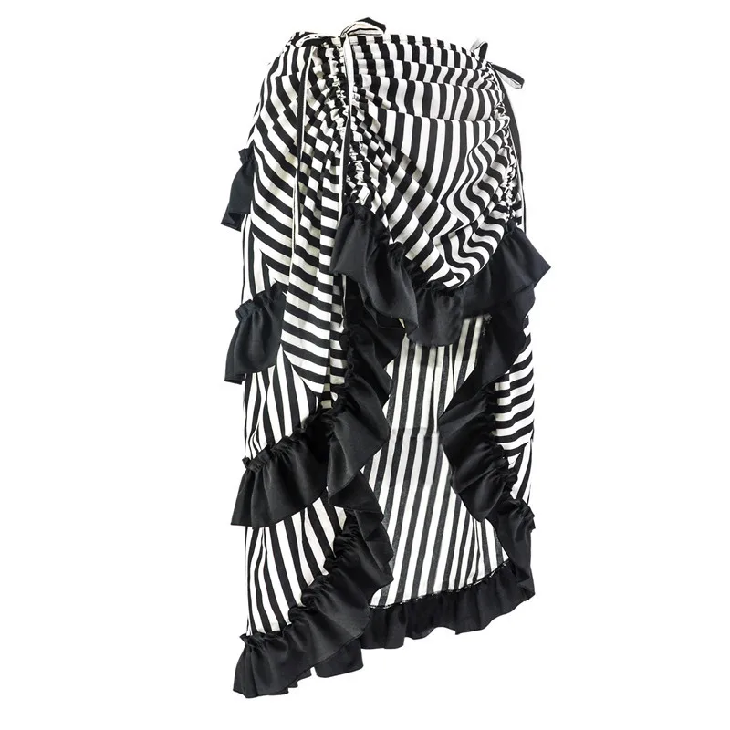 Multicolor Lady Gothic Steampunk Pinstripe Skirt Rock Gypsy Vintage Costume Front Lace-Up Layer Clubwear Outfit