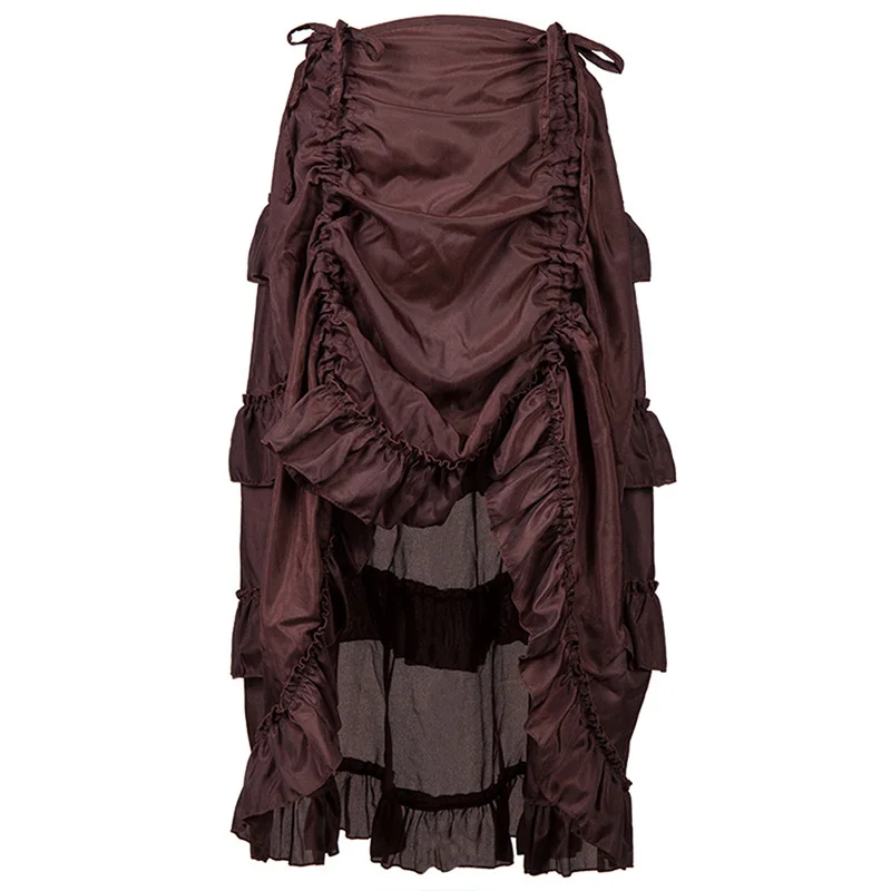 Multicolor Lady Gothic Steampunk Pinstripe Skirt Rock Gypsy Vintage Costume Front Lace-Up Layer Clubwear Outfit