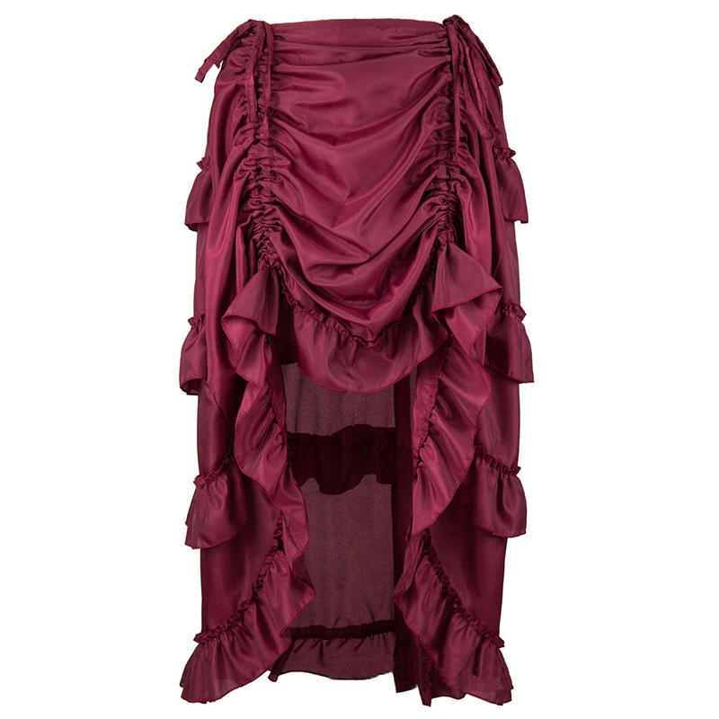 Multicolor Lady Gothic Steampunk Pinstripe Skirt Rock Gypsy Vintage Costume Front Lace-Up Layer Clubwear Outfit