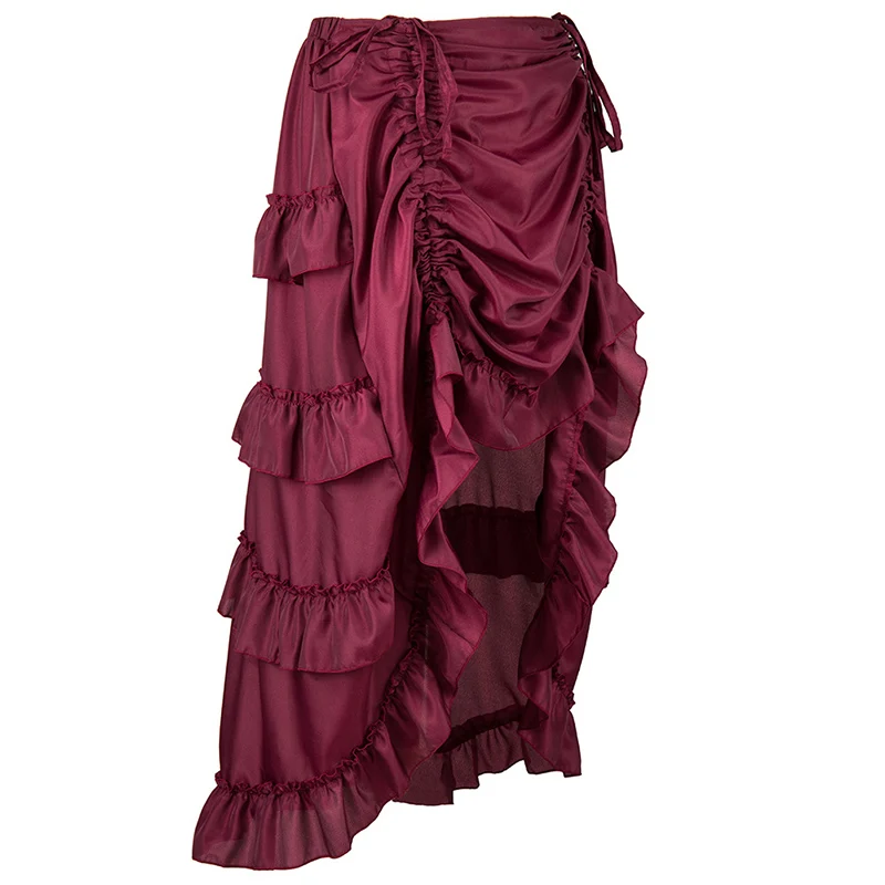 Multicolor Lady Gothic Steampunk Pinstripe Skirt Rock Gypsy Vintage Costume Front Lace-Up Layer Clubwear Outfit