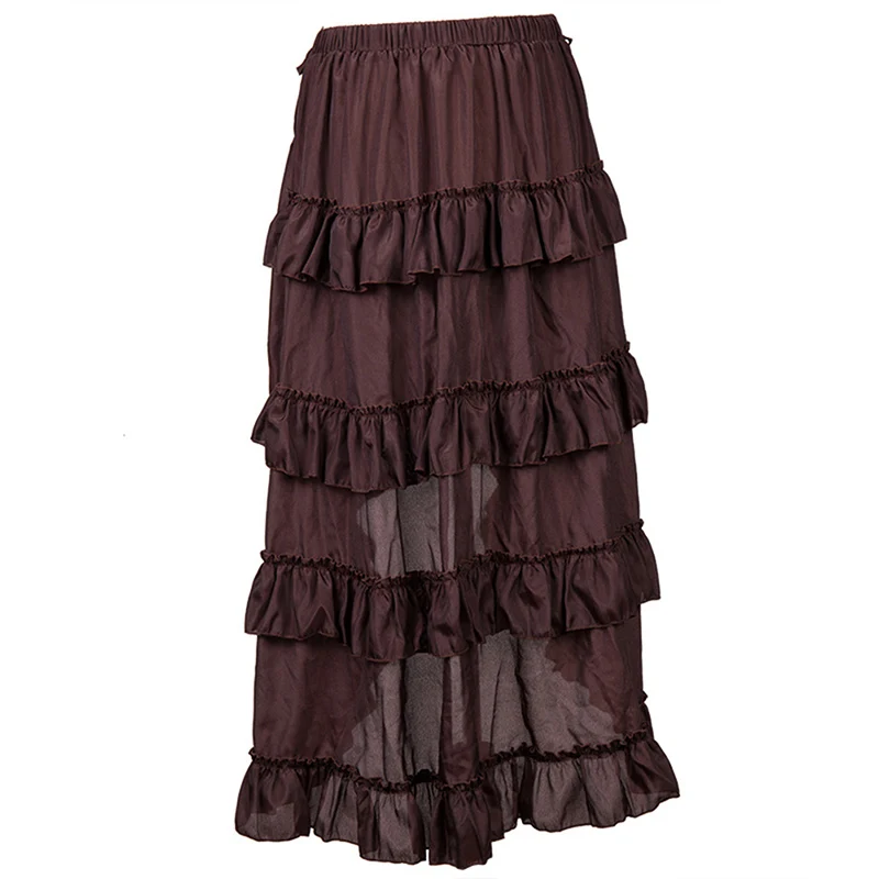 Multicolor Lady Gothic Steampunk Pinstripe Skirt Rock Gypsy Vintage Costume Front Lace-Up Layer Clubwear Outfit