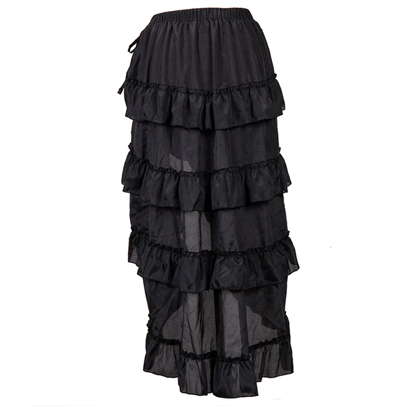 Multicolor Lady Gothic Steampunk Pinstripe Skirt Rock Gypsy Vintage Costume Front Lace-Up Layer Clubwear Outfit