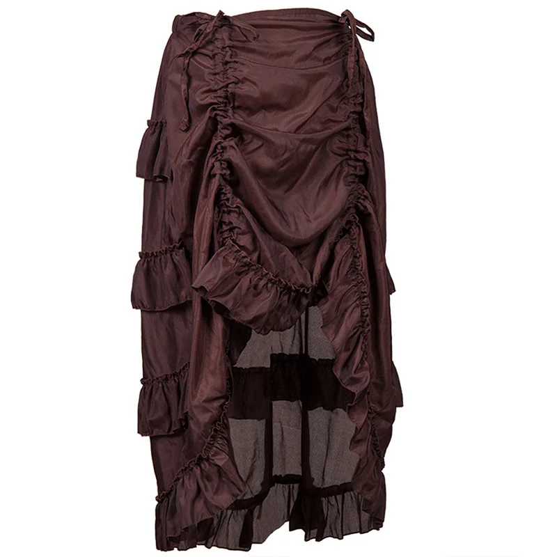Multicolor Lady Gothic Steampunk Pinstripe Skirt Rock Gypsy Vintage Costume Front Lace-Up Layer Clubwear Outfit