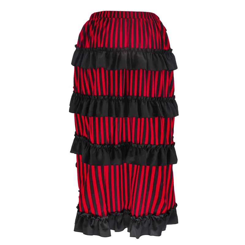 Multicolor Lady Gothic Steampunk Pinstripe Skirt Rock Gypsy Vintage Costume Front Lace-Up Layer Clubwear Outfit
