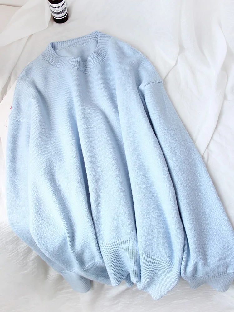 Light Blue Oversized Sweaters For Women Trend White Loose Sweater Casual Autumn Winter Warm Thick Knit Sweater Women Jumper