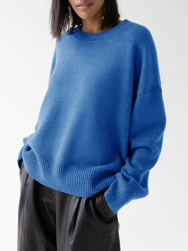 Light Blue Oversized Sweaters For Women Trend White Loose Sweater Casual Autumn Winter Warm Thick Knit Sweater Women Jumper