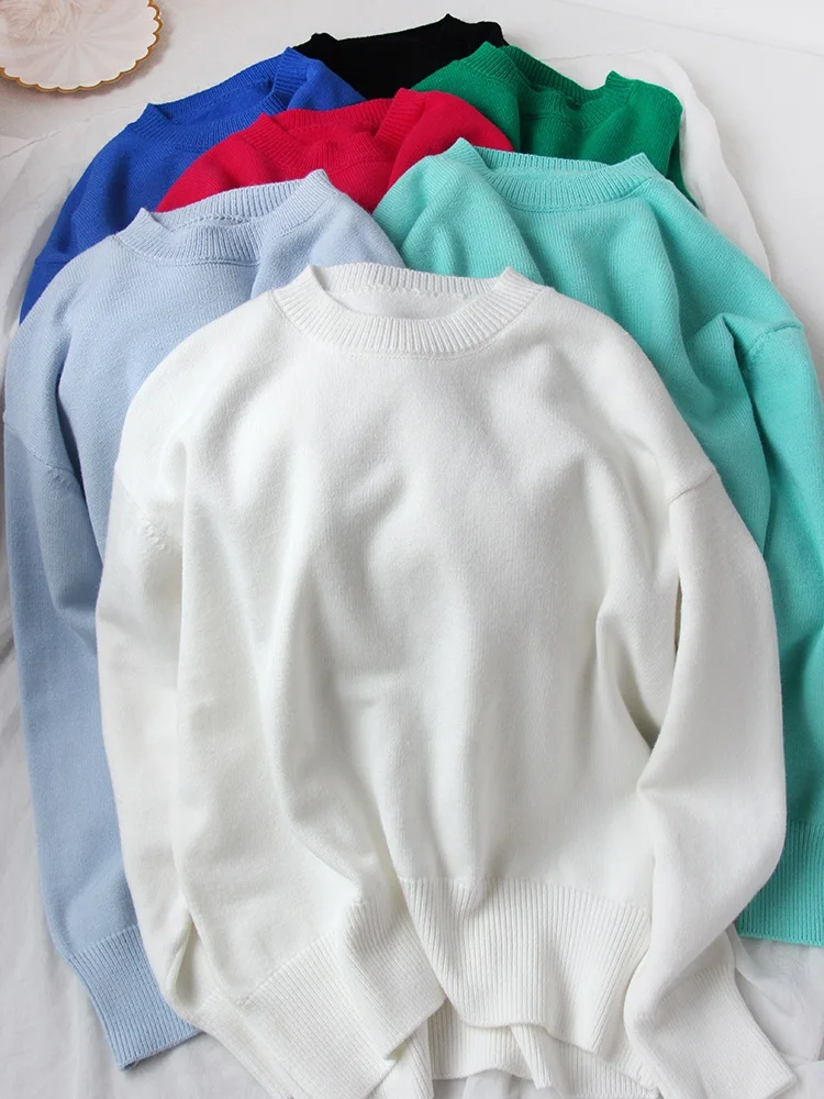 Light Blue Oversized Sweaters For Women Trend White Loose Sweater Casual Autumn Winter Warm Thick Knit Sweater Women Jumper
